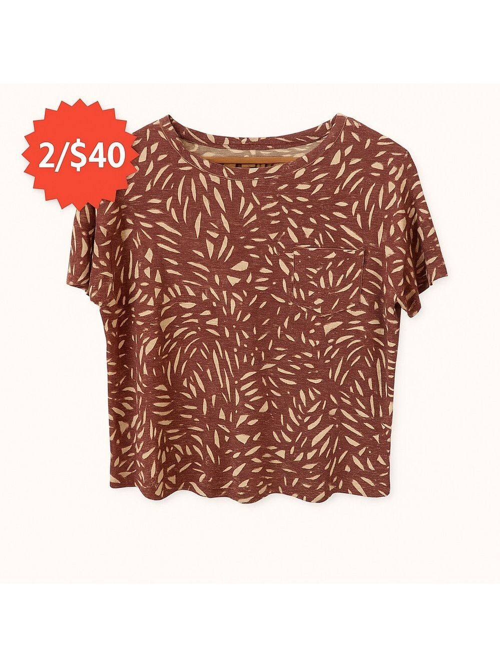2/40$ NWT Boxy crop tee shirt sleeve round neck linen blend safari medium pocket